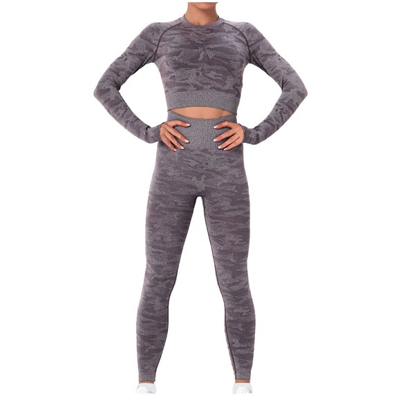 Clearance! QIPOPIQ Women's Leggings Summer Sports Plus Size Seamless Hollow Yoga Long Sleeve Yoga Suit Fitness Running Yoga Set