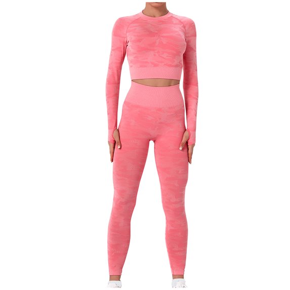 Clearance! QIPOPIQ Women's Leggings Summer Sports Plus Size Seamless Hollow Yoga Long Sleeve Yoga Suit Fitness Running Yoga Set