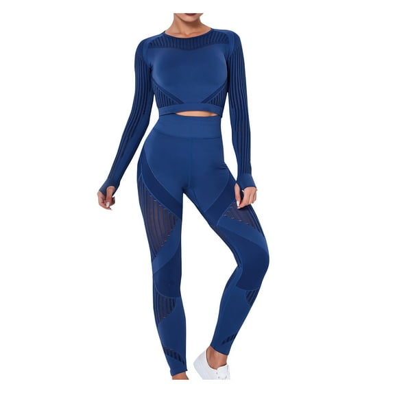 Clearance! QIPOPIQ Women's Leggings Summer Sports Plus Size Seamless Striped Hollow Yoga Clothes Hip Quick-drying Fitness Suit