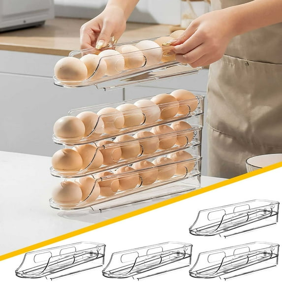 Qnjujn 2-Pack Egg Storage Containers with Rolling Dispenser, Space-Saving Fridge Organizer – Holds 7 Eggs Each for Home & Commercial Use