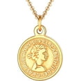 thumbnail image 1 of [Clearance] Queen Elizabeth 10 Pence Round Coin Pendant Necklace for Women Men Stainless Steel Two-Sided Carved Medallion Gold Plated Jewelry Gift on Clearance, 1 of 6
