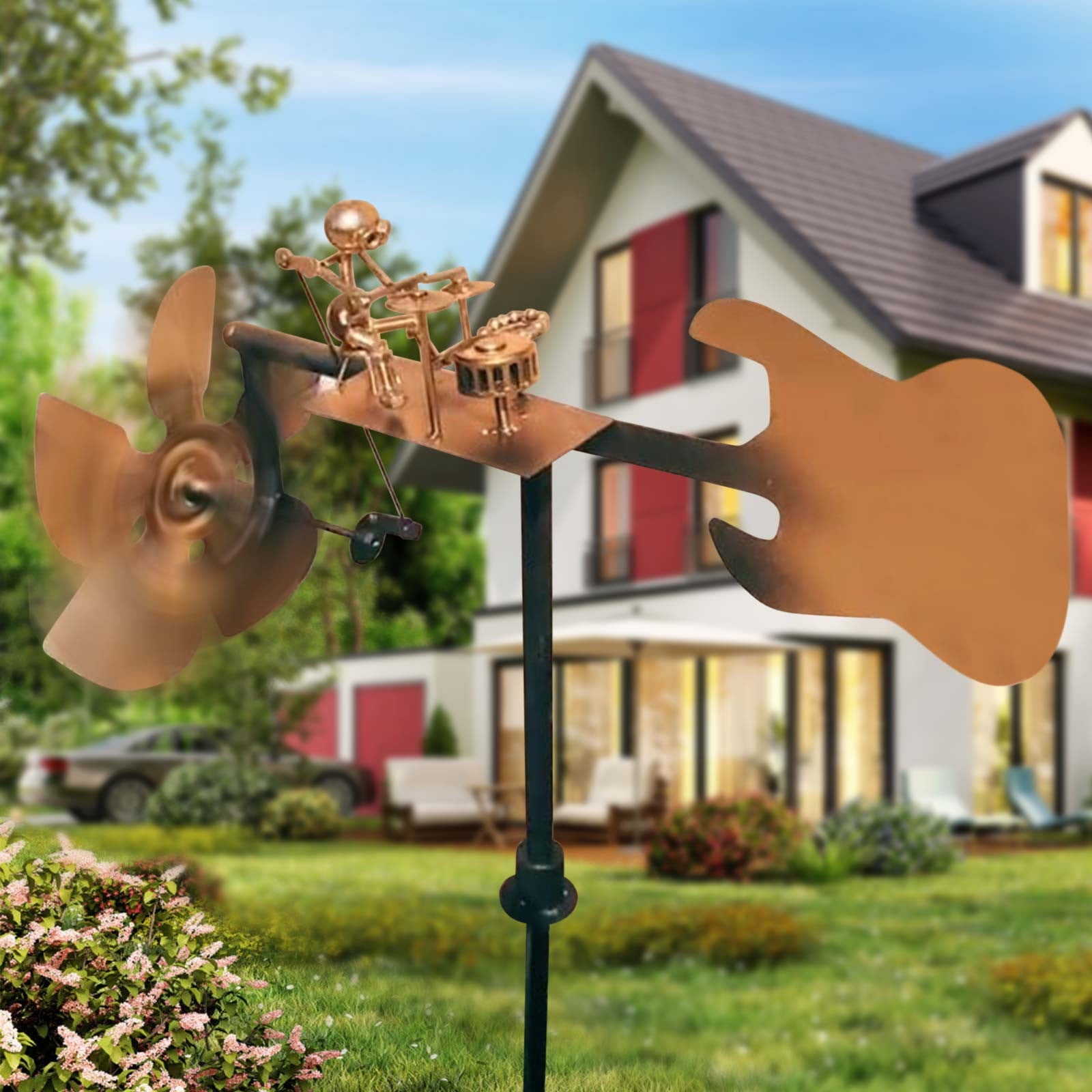 Schlagzeuger Windmühle Metall - Handgemachte Gartendeko Windbetrieben