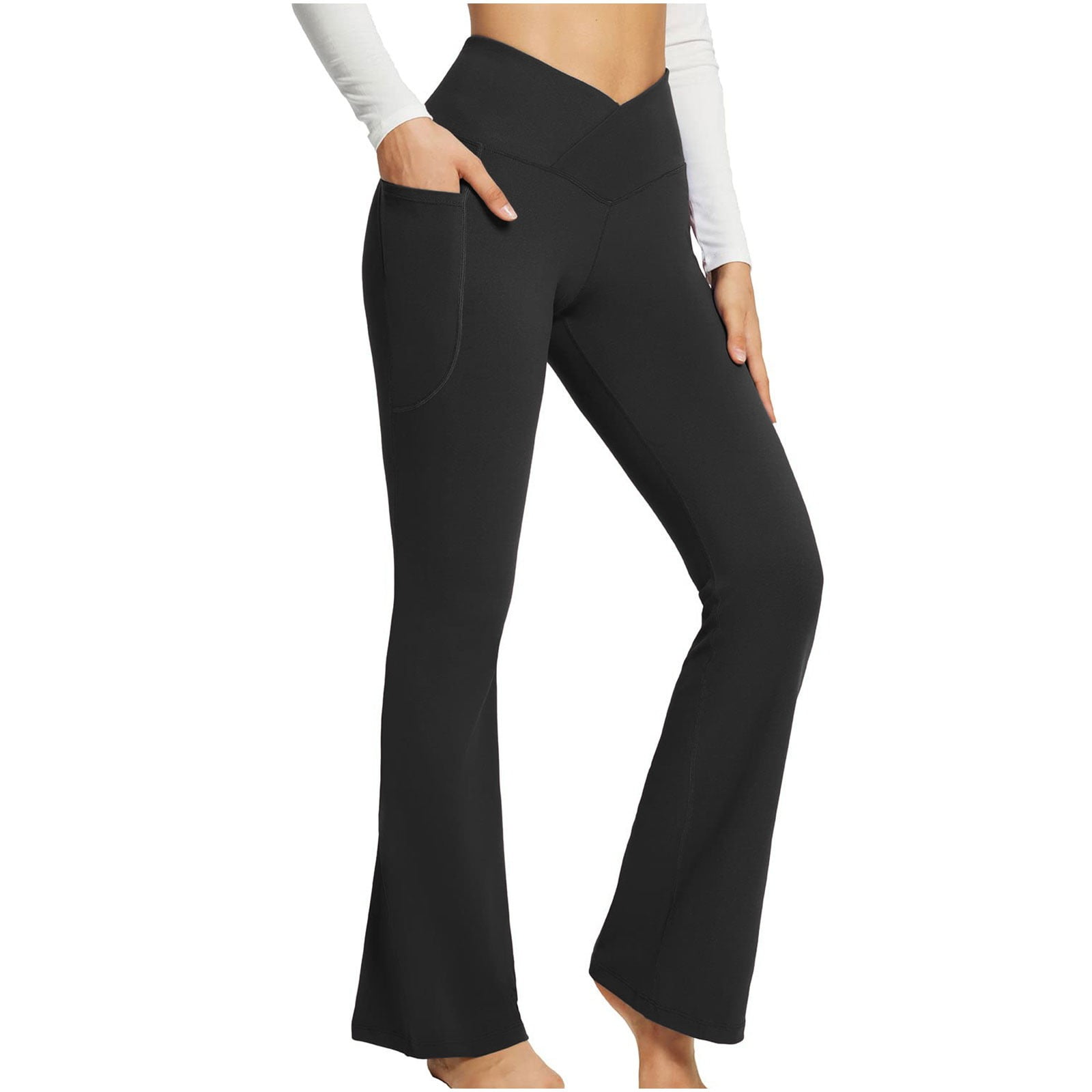 HEGALY Women's Flare Yoga Pants - Crossover Flare Leggings Buttery Soft  High Waisted Workout Casual Bootcut Pants Medium Black