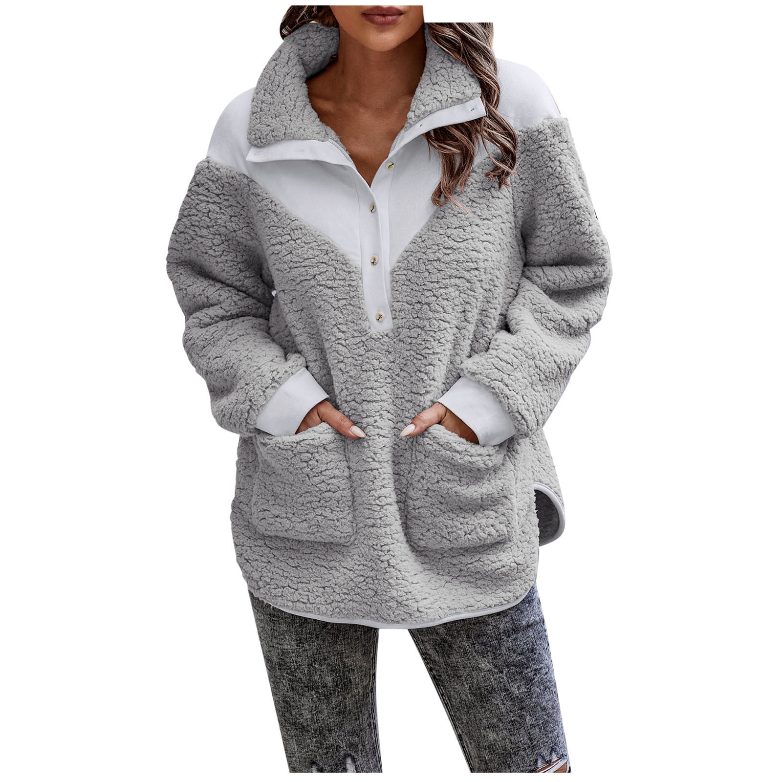 Black And Friday Sales Today Clearance Womens 2023 Winter Fuzzy Jacket Warm  Coats Fleece Zip Up Jackets Fashion Color Block Outerwear Oversized