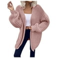 thumbnail image 1 of Clearance RQYYD Womens Chunky Cardigan Cable Knit Oversized Lantern Long Sleeve Open Front Cardigan Sweaters Solid Casual Fall Winter Outwear (Pink,M), 1 of 9