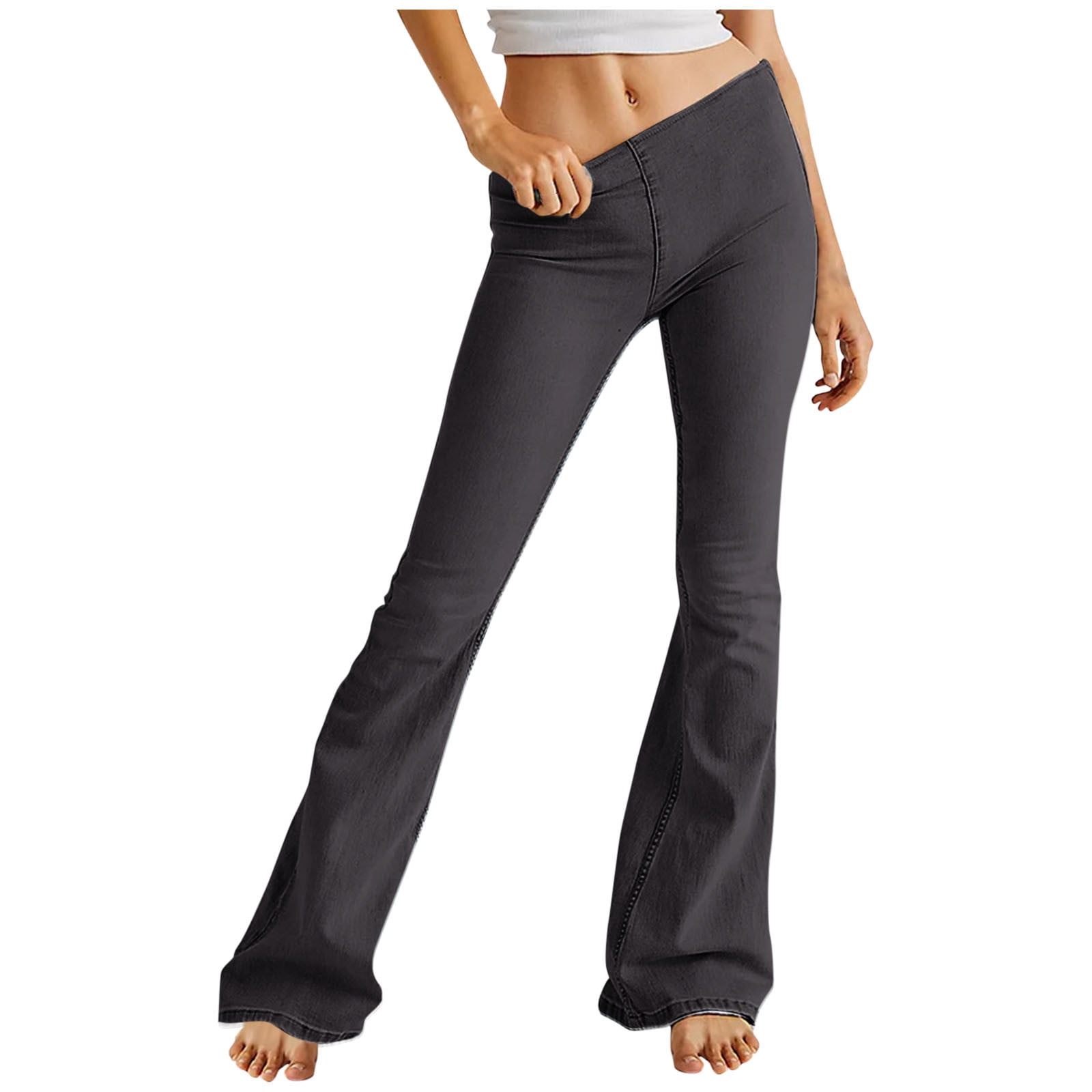 AMRSPENG Women's High Waist Black Bell Bottom Jeans – Stretch Flare Pants, Bootcut, Five-Pocket Design - View #2
