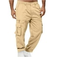 thumbnail image 1 of RYRJJ Cargo Pants for Men Solid Casual Multiple Pockets Outdoor Straight Type Fitness Pants Hiking Chino Pants Trousers(Khaki,XL), 1 of 5