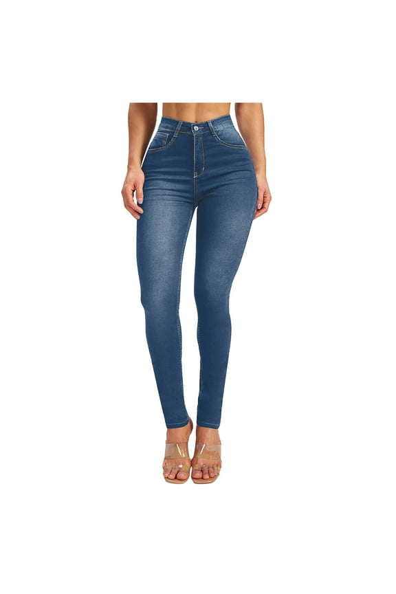 High Waisted Butt Lifting Jeans for Women Stretch Skinny Jean Pant Casual Classic Slim Fit Denim Pants(Blue,L)