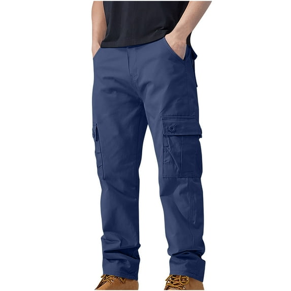 RYRJJ Men Outdoor Cargo Pants Lightweight Straight Type Fitness Pant Hiking Jogger Classic Fit Work Trousers with Multi Pockets(Navy,XXL)