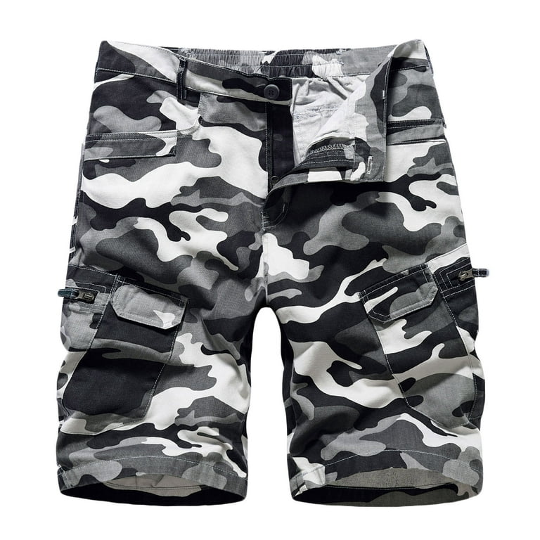Clearance RYRJJ Men's Camo Cargo Shorts Classic Relaxed Fit Short Pants  Outdoor Lightweight Multi-Pocket Cotton Work Casual Shorts(NO Belt)(Gray,L)  
