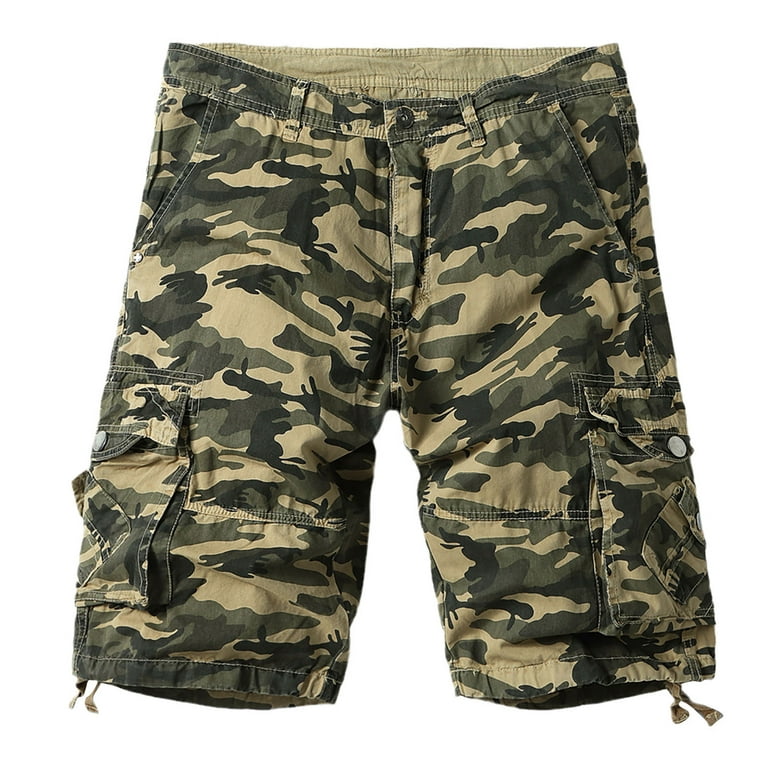 Clearance RYRJJ Men's Camo Cargo Shorts Relaxed Fit Multi Pocket Outdoor  Shorts Casual Hiking Camping Camouflage Work Short Pants(Khaki,M)
