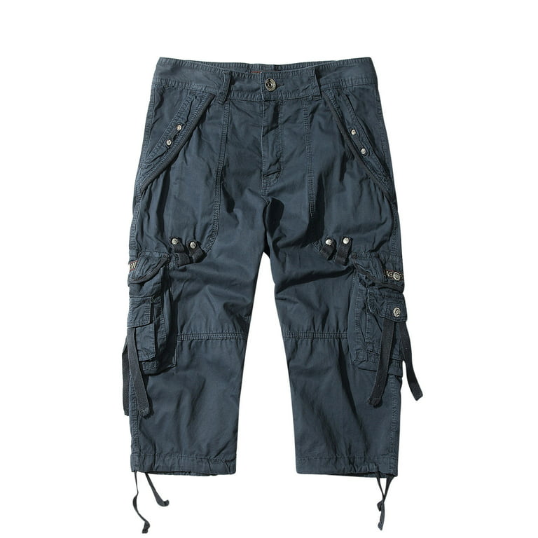 Clearance RYRJJ Men's Capri Cargo Shorts Casual Hiking Military Tactical  Below Knee Shorts 3/4 Long Cargo Shorts with Multi-Pockets(Dark Blue,M) 