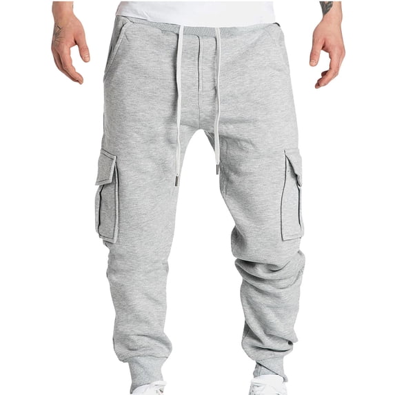 RYRJJ Men's Cargo Sweatpants Casual Hiking Joggers Trousers Loose Cinch Bottom Athletic Pants for Men with Multi Pockets(Gray,XXL)