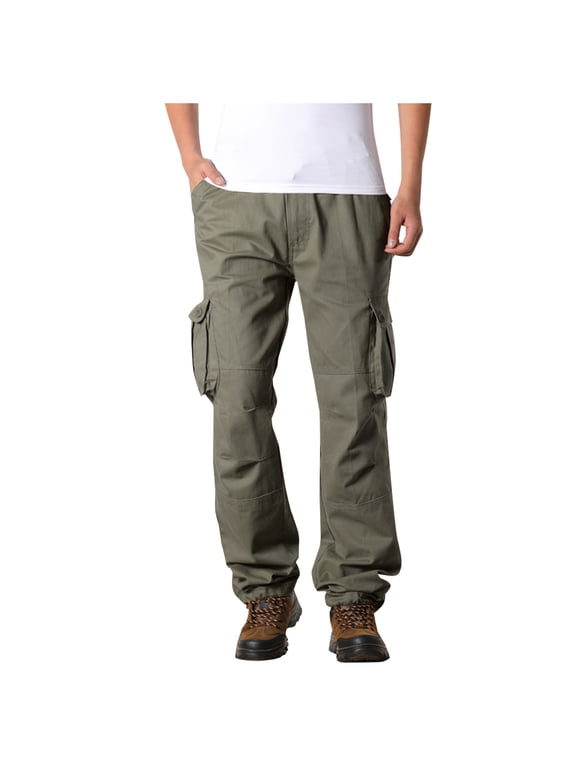 Men's Cotton Casual Cargo Work Pants Baggy Outdoor Hiking Combat Trousers Straight Leg Long Pants with Multi Pockets(Army Green,4XL)