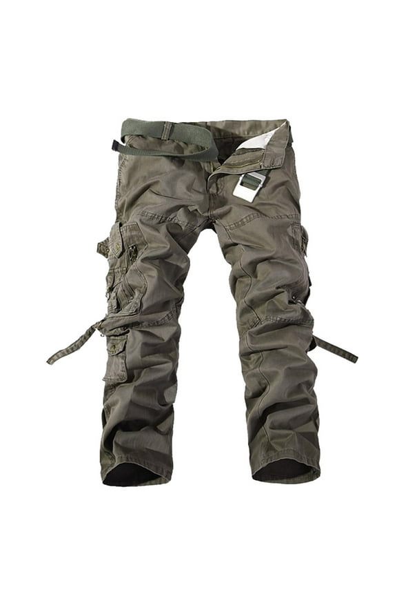 Men's Cotton Twill Casual Cargo Pants Rip-Stop Combat Work Hiking Pants Trousers with Multi Pockets (No Belt)(Army Green,S)