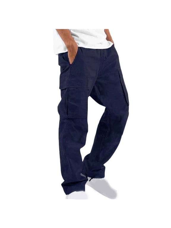 Men's Hiking Tactical Pants Rip-stop Combat Cargo Pants Lightweight Classic Work Outdoor Trousers with Pockets(Navy,L)