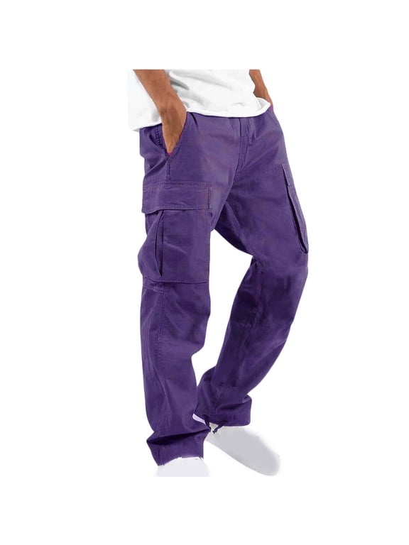 Men's Hiking Tactical Pants Rip-stop Combat Cargo Pants Lightweight Classic Work Outdoor Trousers with Pockets(Purple,L)