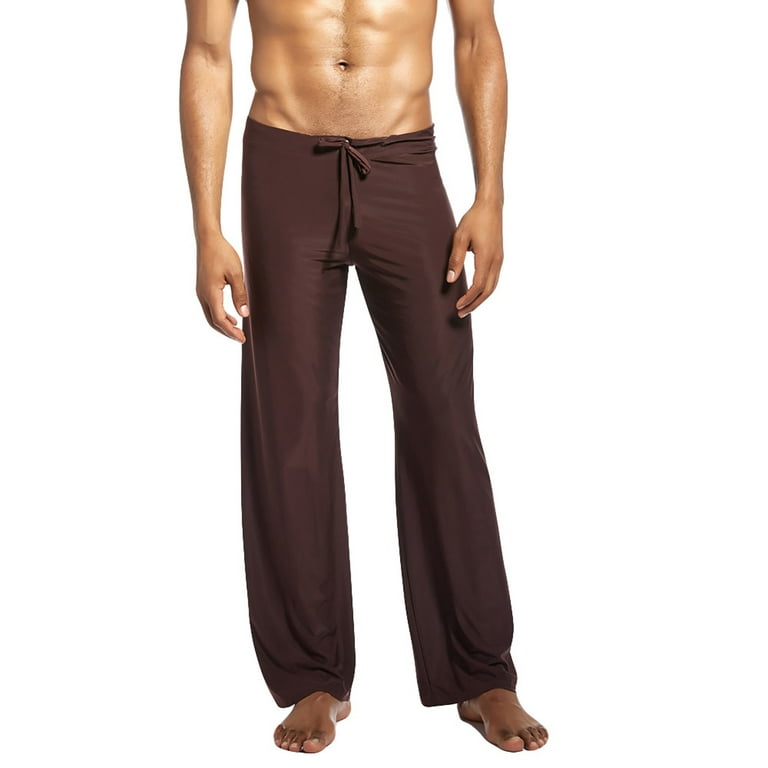 Clearance RYRJJ Men's Ice Silk Yoga Sweatpants Exercise Pants Open Bottom  Athletic Lounge Pants Drawstring Low Rise Sleepwear Trousers(Coffee,XL) 