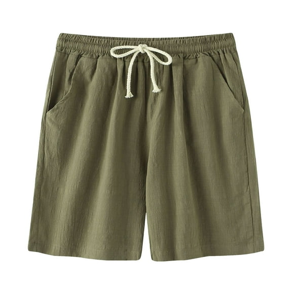 RYRJJ Men's Linen Shorts Casual Classic Fit Elastic Waist Drawstring Summer Beach Shorts with Pockets(Army Green,S)