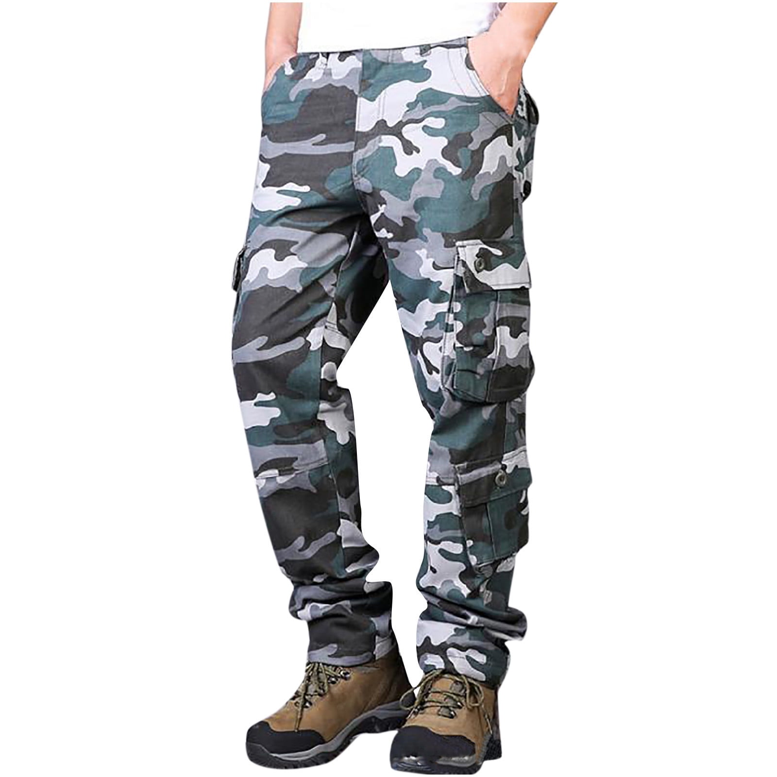 Clearance RYRJJ Men's Outdoor Hiking Pants Straight Type Tactical Pants  Lightweight Casual Work Ripstop Multi-Pockets Camo Cargo Pants(Blue,4XL) 