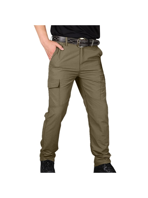 Men's Ripstop Cargo Hiking Pants with Multi Pockets Lightweight Waterproof Quick Dry Combat Work Pants Fishing Outdoor Trousers(Khaki,L)