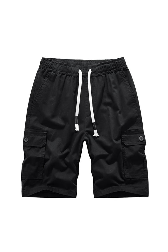 Men's Tactical Camouflage Cargo Shorts Elastic Waist Relaxed Fit Cotton Casual Outdoor Lightweight Work Shorts Multi-Pockets(Black,XXL)