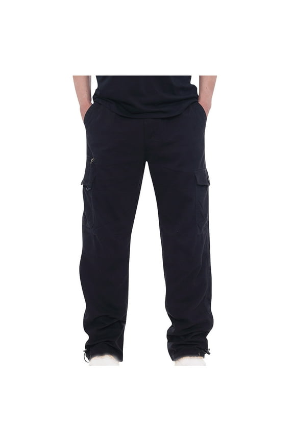 Mens Camo Cargo Pants Casual Regular Fit Cotton Twill Trousers Multi Pockets Camouflage Outdoor Hiking Combat Work Pants(Black,XXL)
