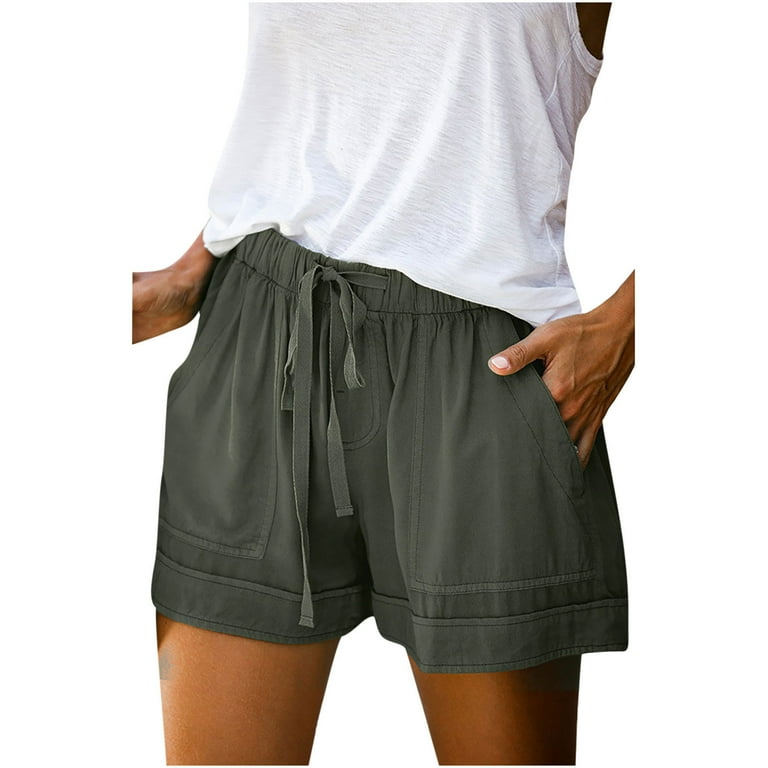 Clearance RYRJJ Women Casual Linen Cotton Shorts Drawstring Comfy Elastic  Waist Shorts Summer Pull On Short with Pockets(Army Green,XL) 