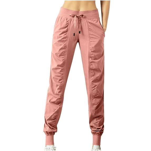 RYRJJ Women's Cargo Joggers Lightweight Quick Dry Hiking Pants Athletic Workout Lounge Casual Outdoor Travel Tapered Sweatpants(Pink,S)