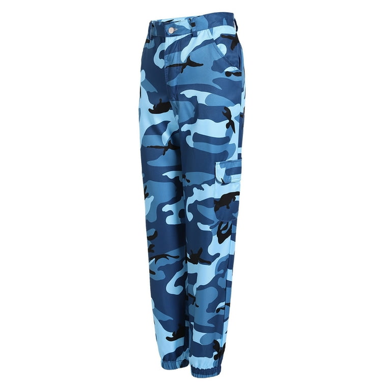 Clearance RYRJJ Women's Cargo Pants High Waist Combat Cinch Bottom Pants  Trendy Streetwear Outdoor Camouflage Multi Pockets Jogger  Sweatpants(Blue,XL) 