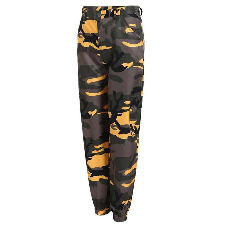 Clearance RYRJJ Women's Cargo Pants High Waist Combat Cinch Bottom Pants  Trendy Streetwear Outdoor Camouflage Multi Pockets Jogger  Sweatpants(Yellow,M) 