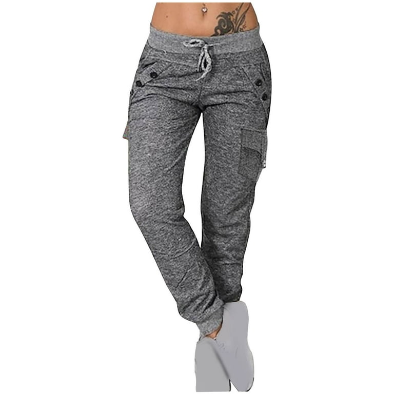 Clearance RYRJJ Women's Cotton Cargo Jogger Sweatpants with Multi-Pockets  Elastic Waist Workout Tapered Lounge Pant Casual Baggy Trousers(Dark  Gray,XS) 