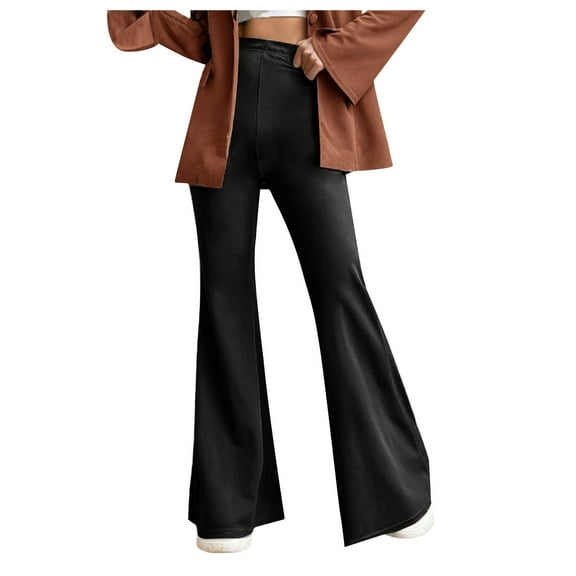RYRJJ Women's Flare Yoga Dress Pants High Waisted Pull On Stretchy Work Slacks Pants Wide Leg Bootcut Trousers for Business Office with Pockets(Black,L)