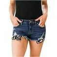 thumbnail image 1 of Clearance RYRJJ Women's Ripped Denim Shorts High Waist Distressed Jean Shorts Casual Rolled Hem Frayed Short Jeans with Pockets(Dark Blue,XL), 1 of 8