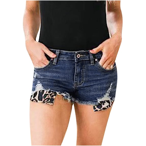 Clearance RYRJJ Women's Ripped Denim Shorts High Waist Distressed Jean Shorts Casual Rolled Hem Frayed Short Jeans with Pockets(Dark Blue,XL)