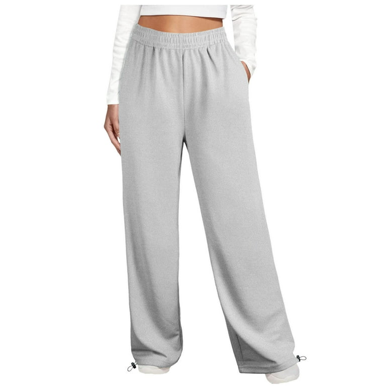 Clearance RYRJJ Women's Wide Leg Pants with Pockets Casual Sweatpants  Elastic Waist with Drawstring Bottom Comfy Lounge Baggy Pants(Gray,M) 