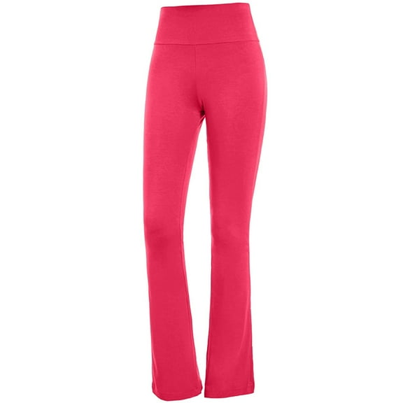 RYRJJ Women's Yoga Dress Pants Bootcut Straight Leg Flare Pant Pull On Stretchy Work Slacks High Waist Office Casual Trouser(Hot Pink,M)