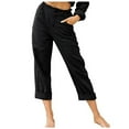 thumbnail image 1 of Clearance RYRJJ Womens Cotton Linen Work Pants Casual Plus Size High Waist Capri Pants Summer Loose Comfy Straight Leg Cropped Pants(Black,L), 1 of 5
