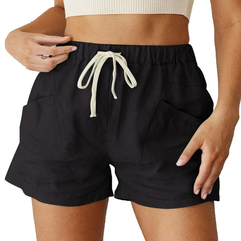 Clearance RYRJJ Womens Y2K Cargo Shorts Solid Retro Hight Waist Drawstring  Elastic Pocket Joggers Short Sweatpant Pants Streetwear(Black,S) 