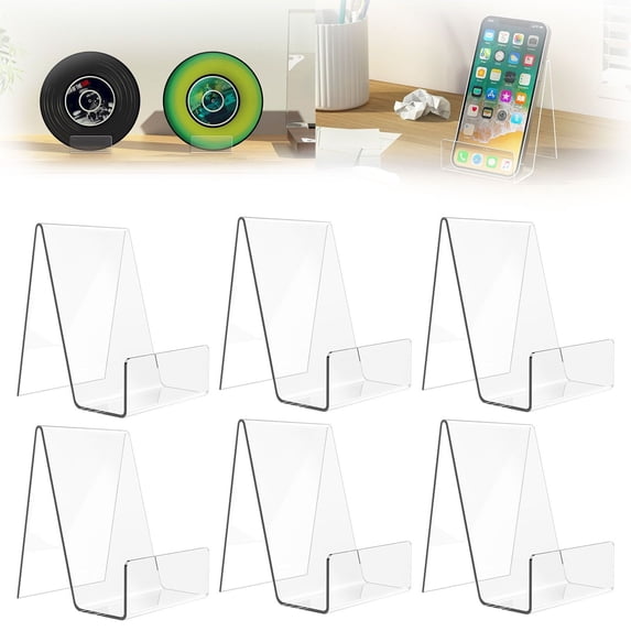Clearance Rack under $10,6 Pack Acrylic Book Stand Clear Easel Stand For Display Book Display Holder Display Stand For Album Magazine Postcard Picture Plate Artworks Phone Tablet