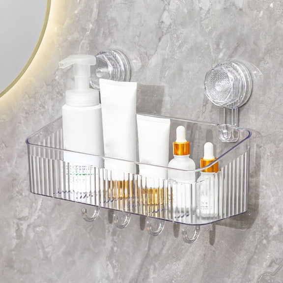 Pot Rack Clear Shower Caddy Suction Cup Plastic Shower Basket Organizer No Drilling Removable Shower Shelf For Bathroom Storage & Kitchen One Second Installation Rustproof,Clear Kitchen Rack