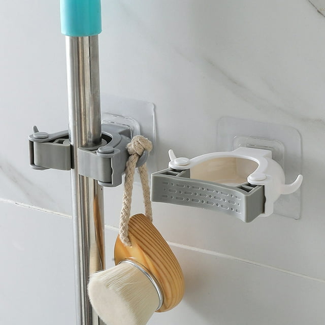 Clearance Racks! Command Hooks Eguiwyn Wall Mounted Mop Organizer Holder Brush Broom Hanger Storage Rack Kitchen Hook Traceless Mop Rack Mop Hook Khaki