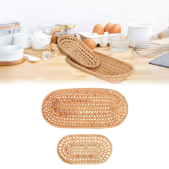 Clearance Rattan Bread Baskets Handmade Woven Fruit Baskets Stackable Tabletop Food Vegetables Serving Storage Display Basket for Home & Kitchen C