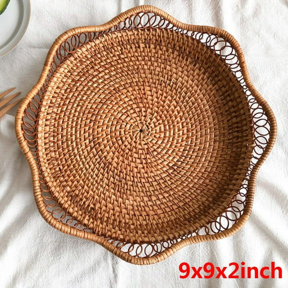 Clearance!Rattan Round Fruit Baskets, Wicker Storage Bowls, Natural Woven Serving Basket Bowls, Decorative Baskets for Kitchen Counter Organizing 9x9x2inch