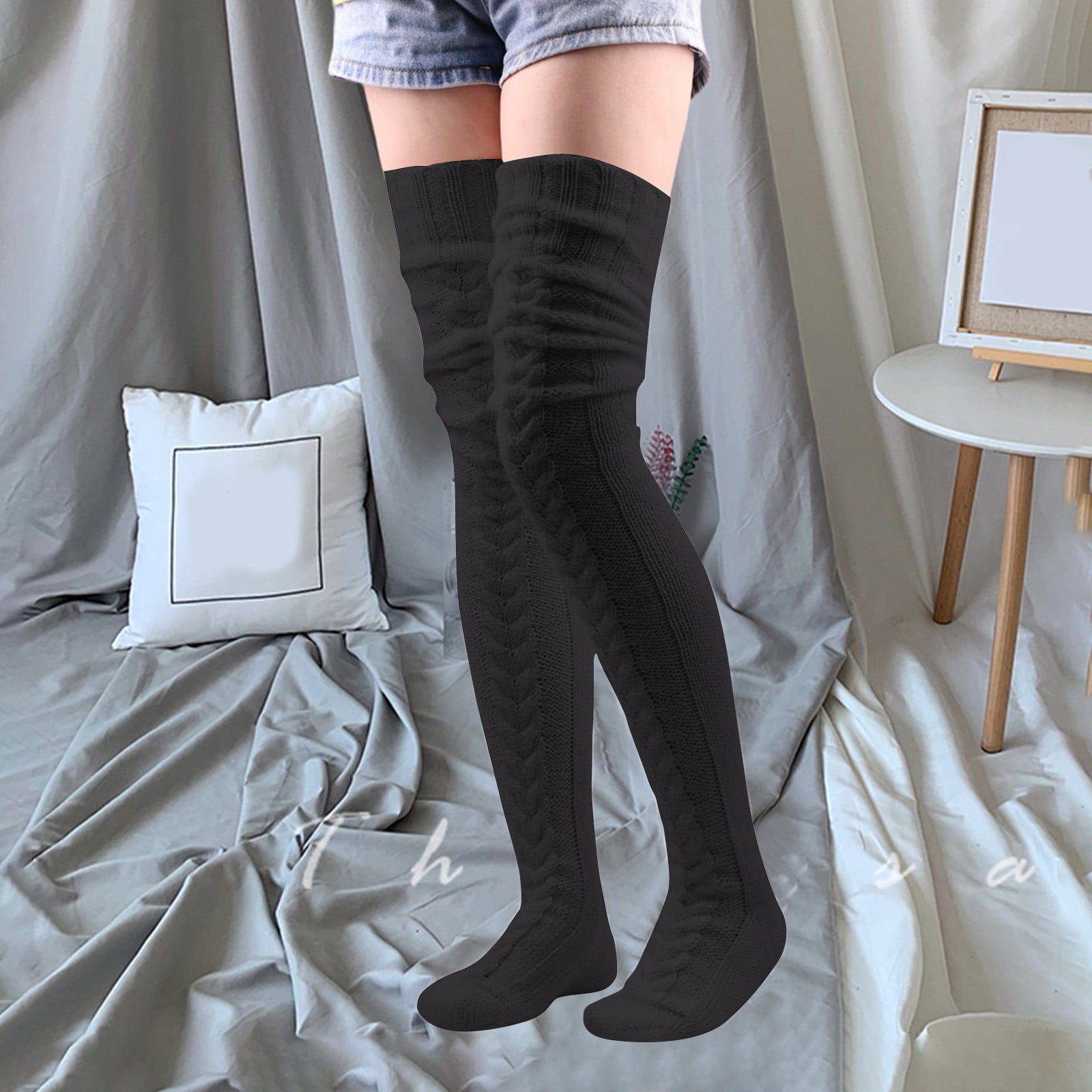 Clearance Rciityk Black Fuzzy Thigh High Socks for Women Winter