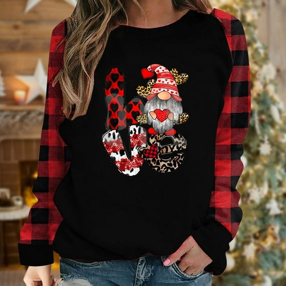 Clearance Rciityk Christmas Gifts Womens Crewneck Pullover Sweaters Top Casual Winter Cute Santa Printed Red and Black Plaid Long Sleeve Sweatshirt Happy New Year - Fall/Winter Savings Clearance