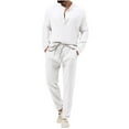 thumbnail image 1 of Clearance Rciityk Cotton Linen Set for Men Solid Color 2 Piece Outfits Casual Lapel Button Long Sleeve Shirts and Elastic Waist Drawstring Pants with Pockets - Spring/Summer Savings Clearance, 1 of 5