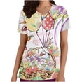 thumbnail image 1 of Rciityk Easter Day Gift Women Regular Nursing Uniform Top Summer Easter Print V-Neck Short Sleeve Medicals Top with Pockets, 1 of 4
