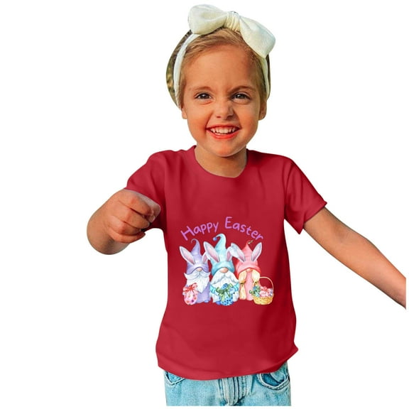Rciityk Easter Day Gifts for Toddler Boy Girl Cute Gnomes Eggs Print Crew Neck Short Sleeve T-Shirt Happy Easter Shirts for Kids