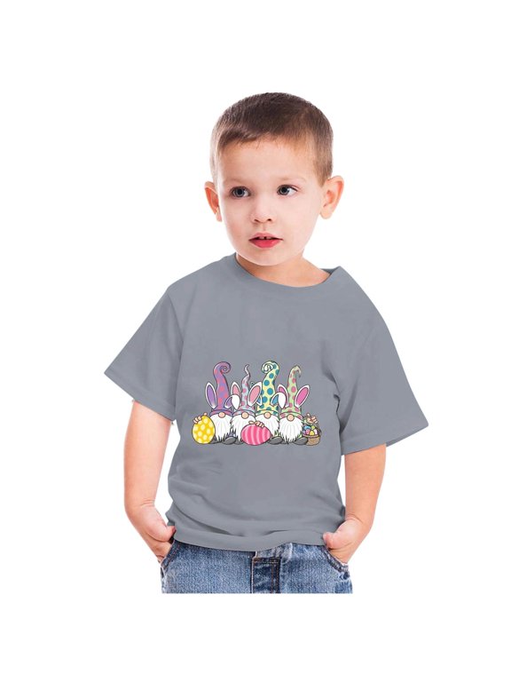 Gray Easter Bunny Tees Shirt for Toddler Cute Gnomes Eggs Print Round Neck Short Sleeve Tshirt Kids Summer Top Easter Shirts for Boys Girls 4 Year